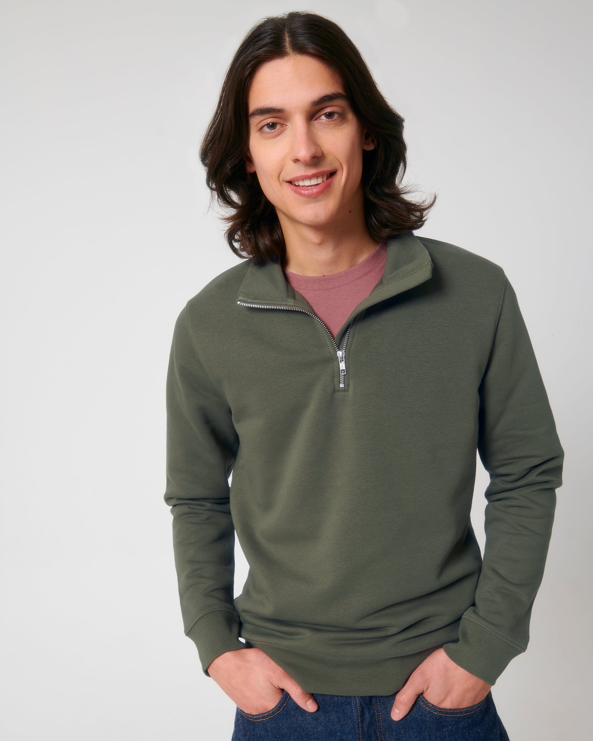 Organic men quarter zip sweat fitted- Stanley Trucker